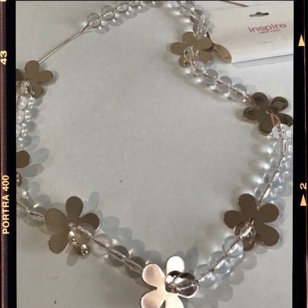 inspire NEW YORK Floral Rose Gold Necklace 38"